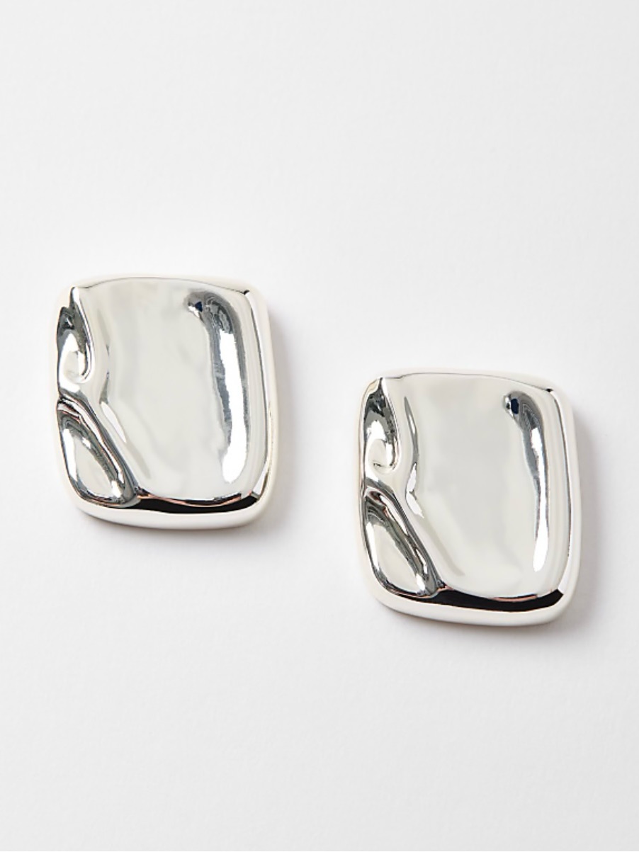 Loft Molded Square Statement Shiny Silver Stud Earrings
